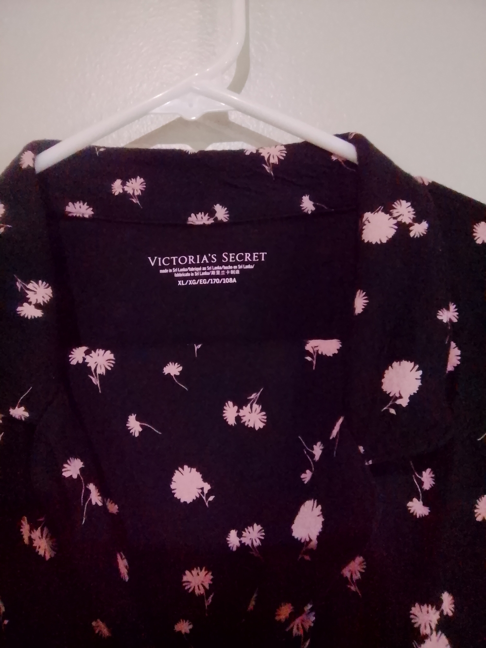 Victoria's Secret Black Pajama Top with Pink Floral Print